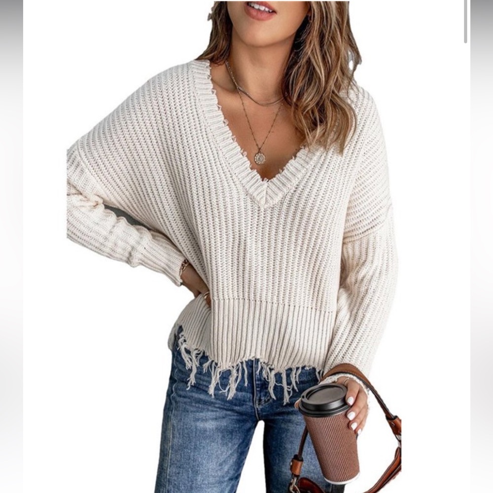 Beige distressed oversized sweater size small